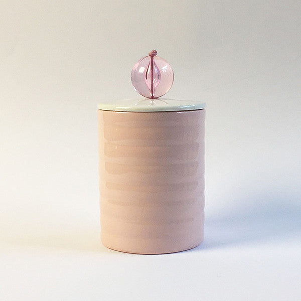 perlekrukke, porcelænskrukke med perle fra liebe i lyserød porcelæn